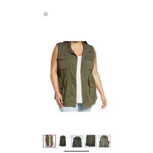 Caslon Women's Olive Green Utility Vest Jacket‎ XXL 2XL Cotton Blend Military